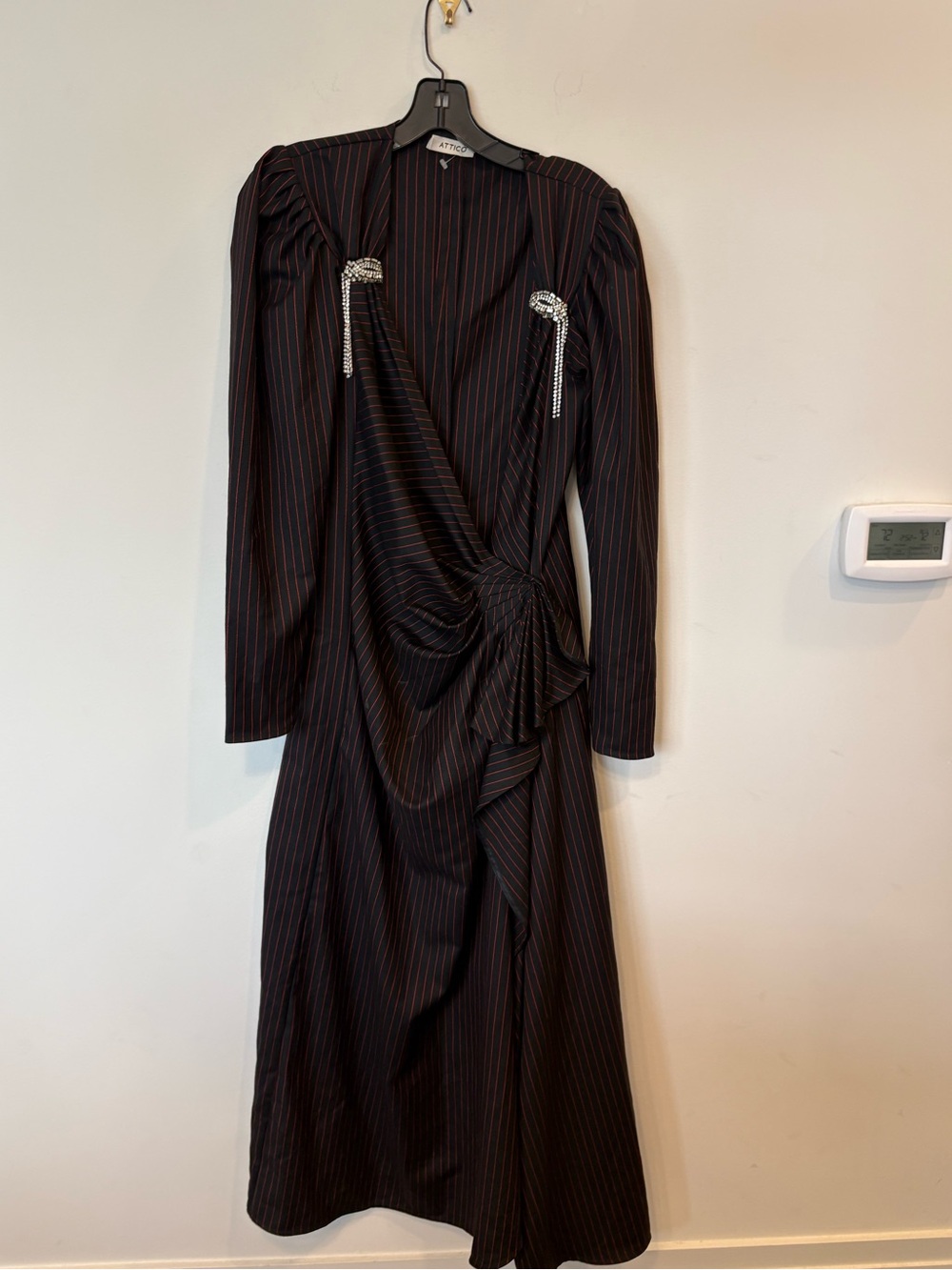The ATTICO Virgin Wool Pinstripe Dress with embellished shoulders